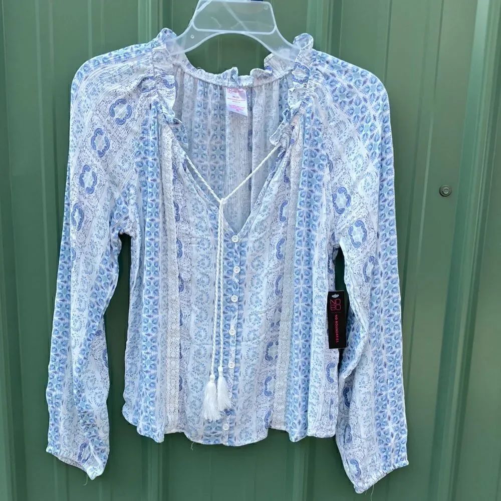 WOMEN’S JUNIORS Boho Printed Peasant Lightweight Long Sleeve Top Blouse Shirt XS